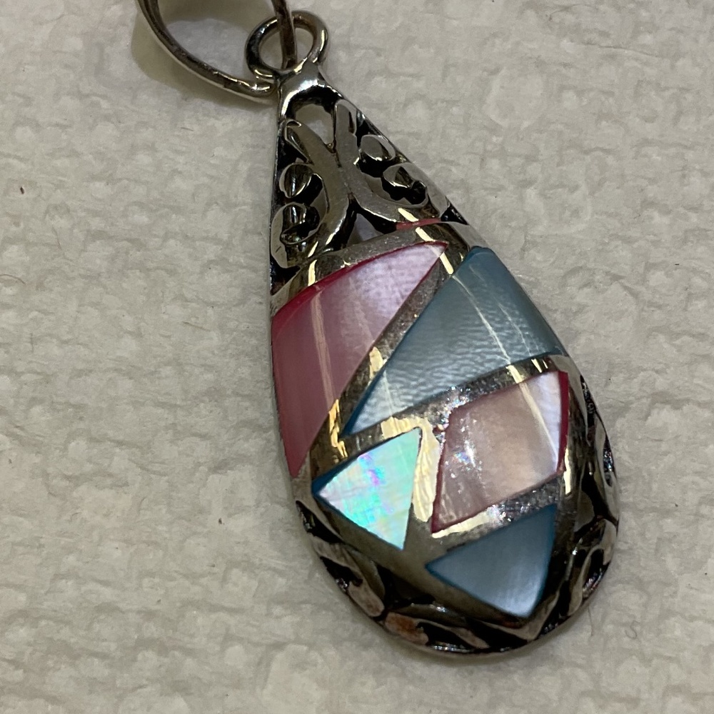 Sterling Silver teardrop multi stone pendant